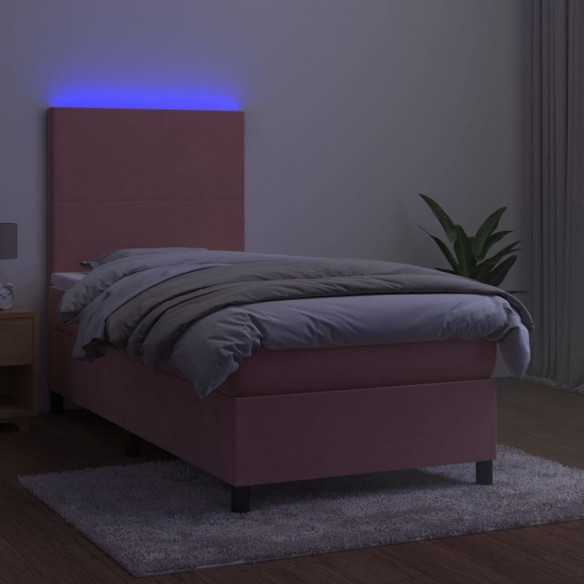 Cadre de lit et matelas et LED Rose 80x200cm Velours