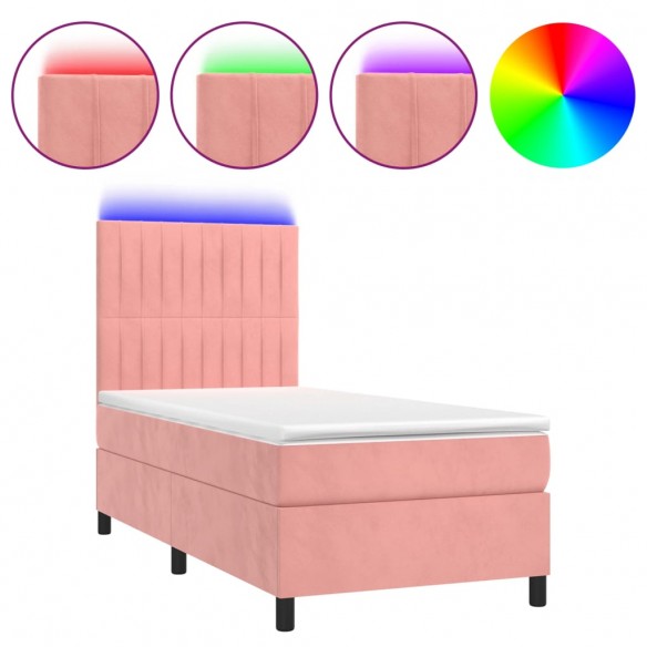 Cadre de lit avec matelas LED Rose 80x200 cm Velours