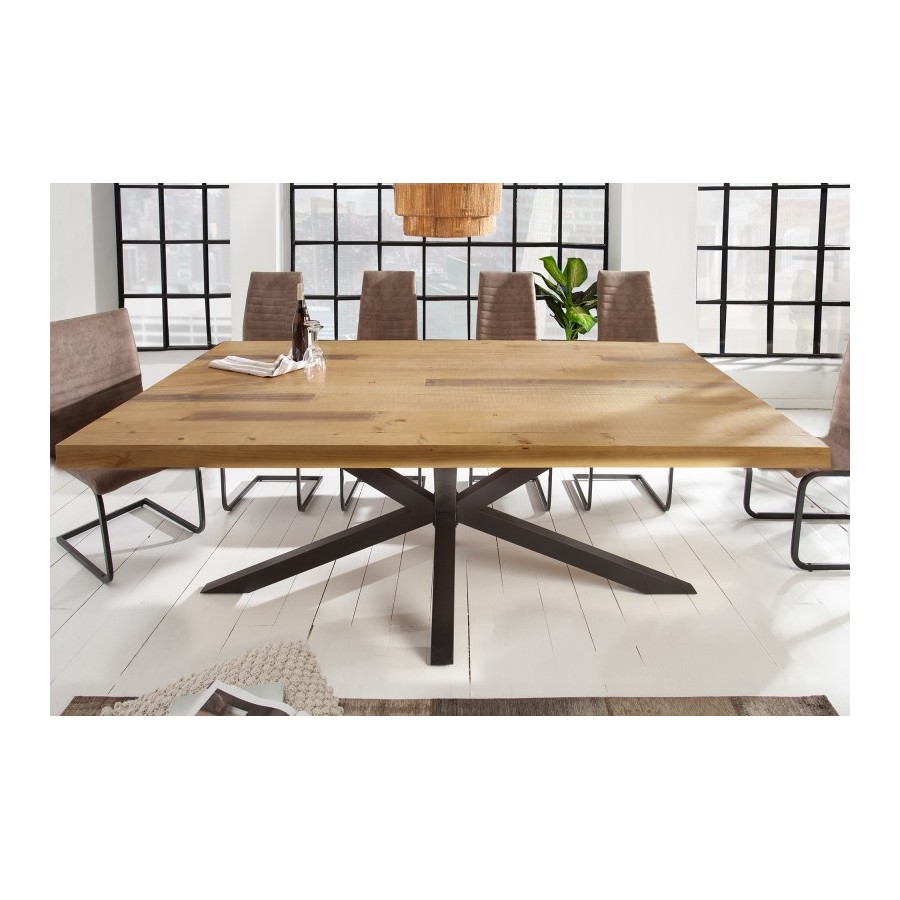 Table à manger bois massif 200 cm pied mikado noir