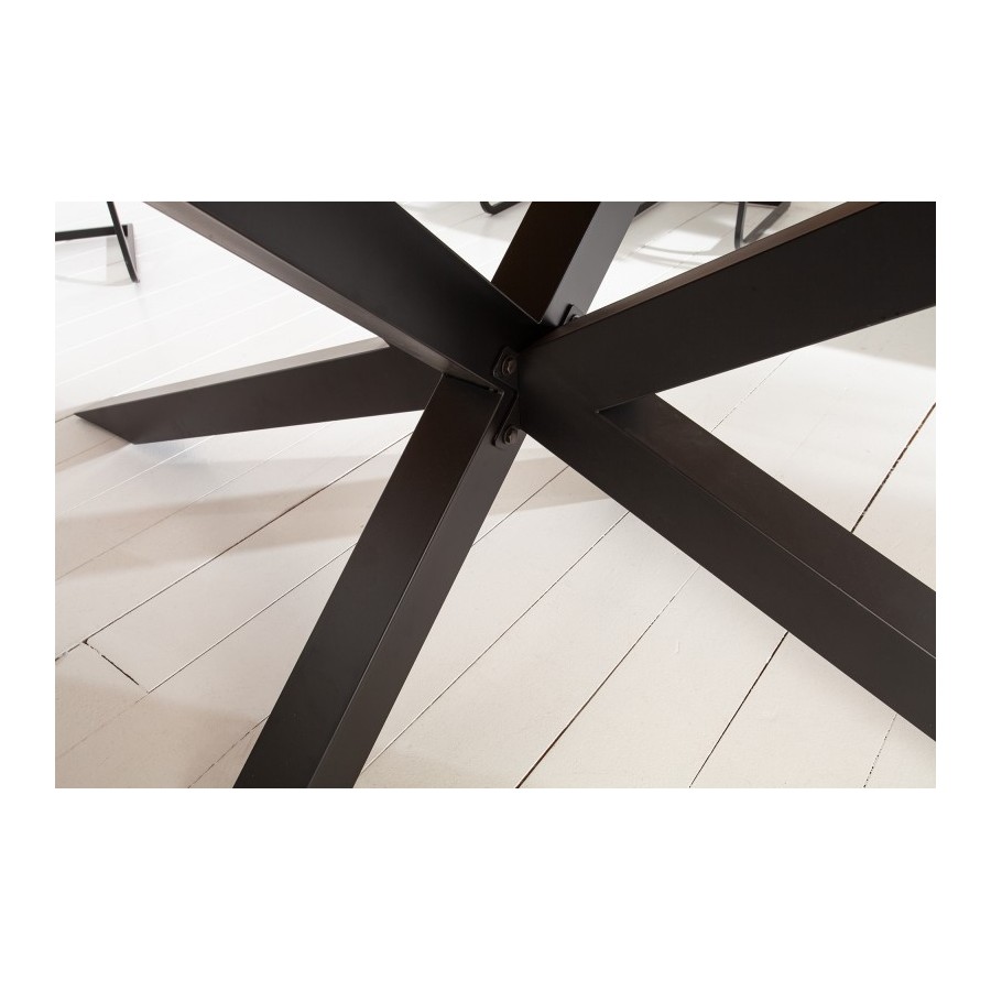 Table à manger bois massif 200 cm pied mikado noir