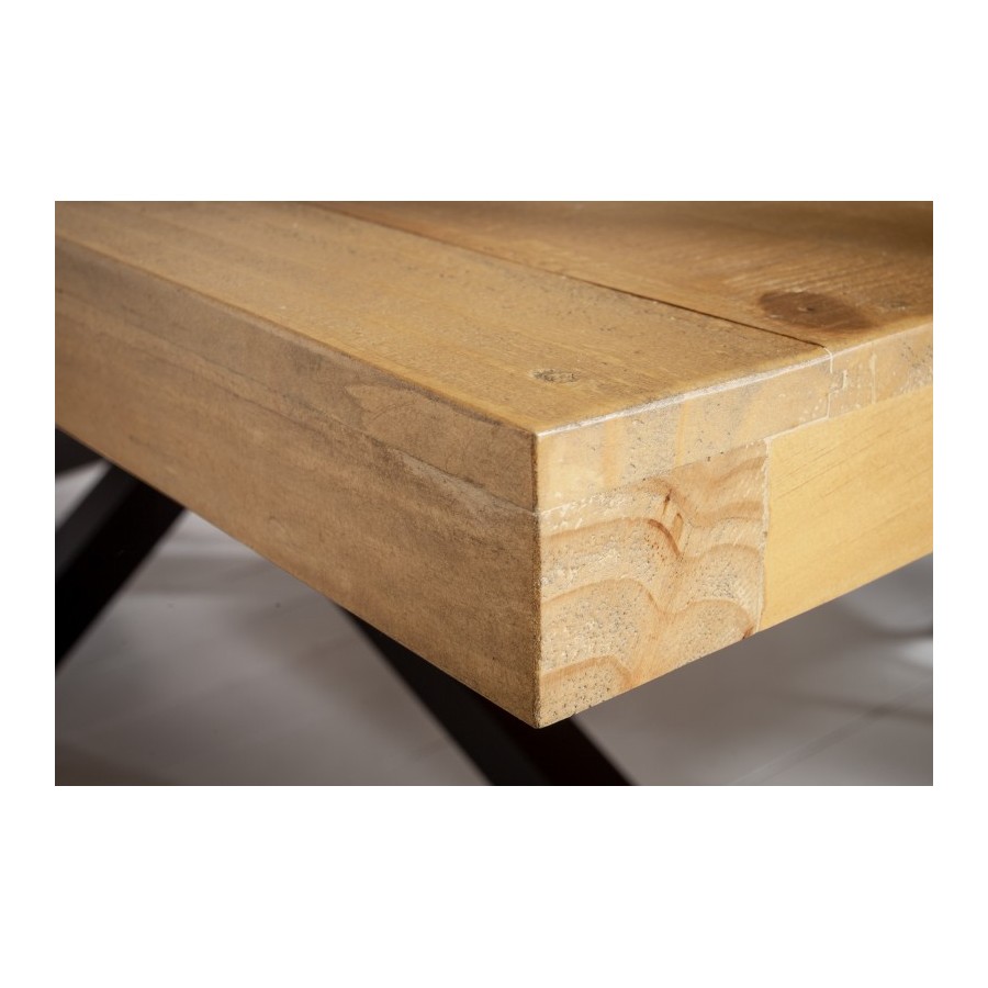 Table à manger bois massif 200 cm pied mikado noir