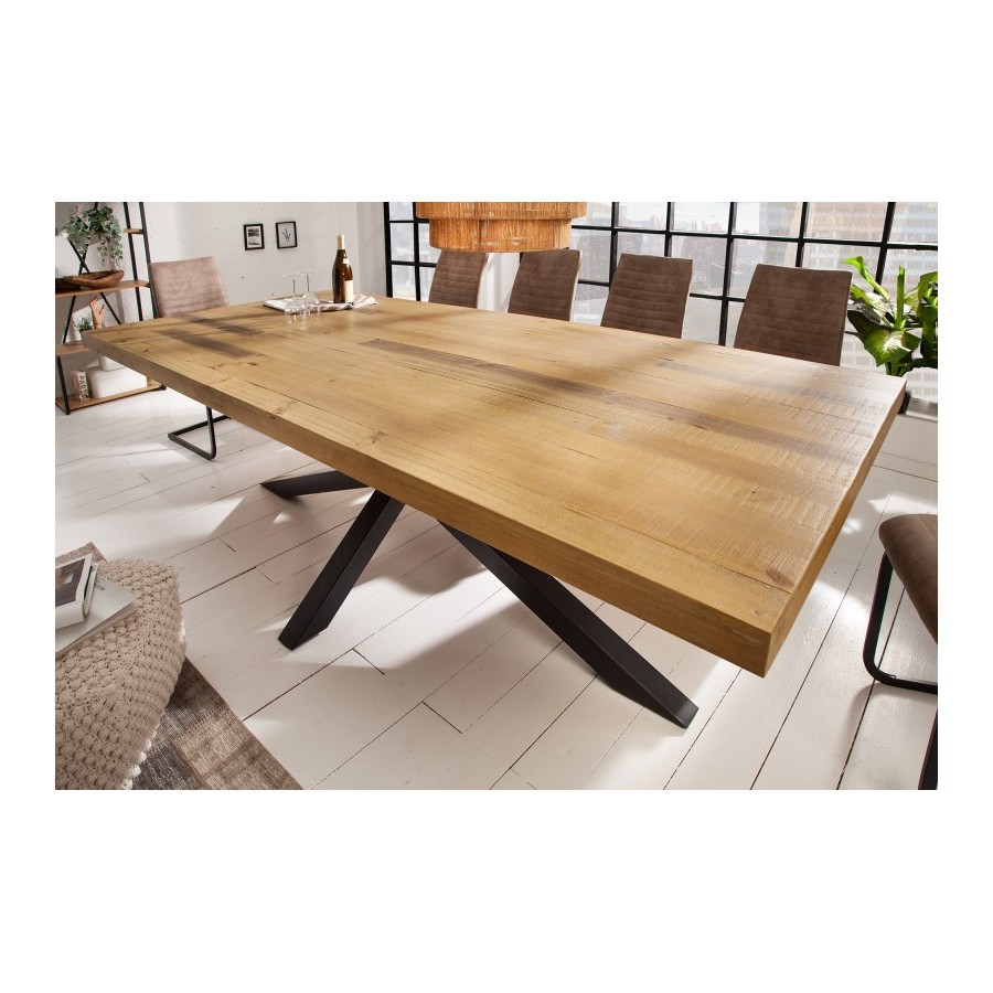 Table à manger bois massif 200 cm pied mikado noir