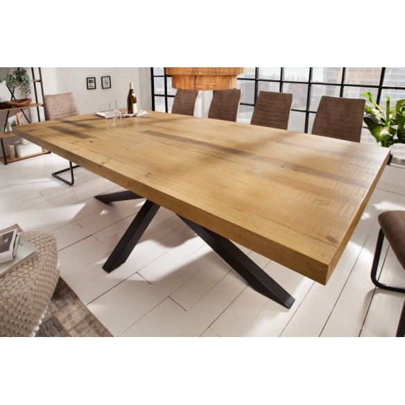 Table à manger bois massif 200 cm pied mikado noir