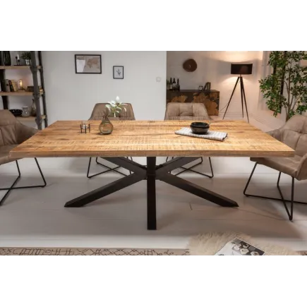 Table sale à manger 160 cm en bois massif et pied Mikado métal noir design 2