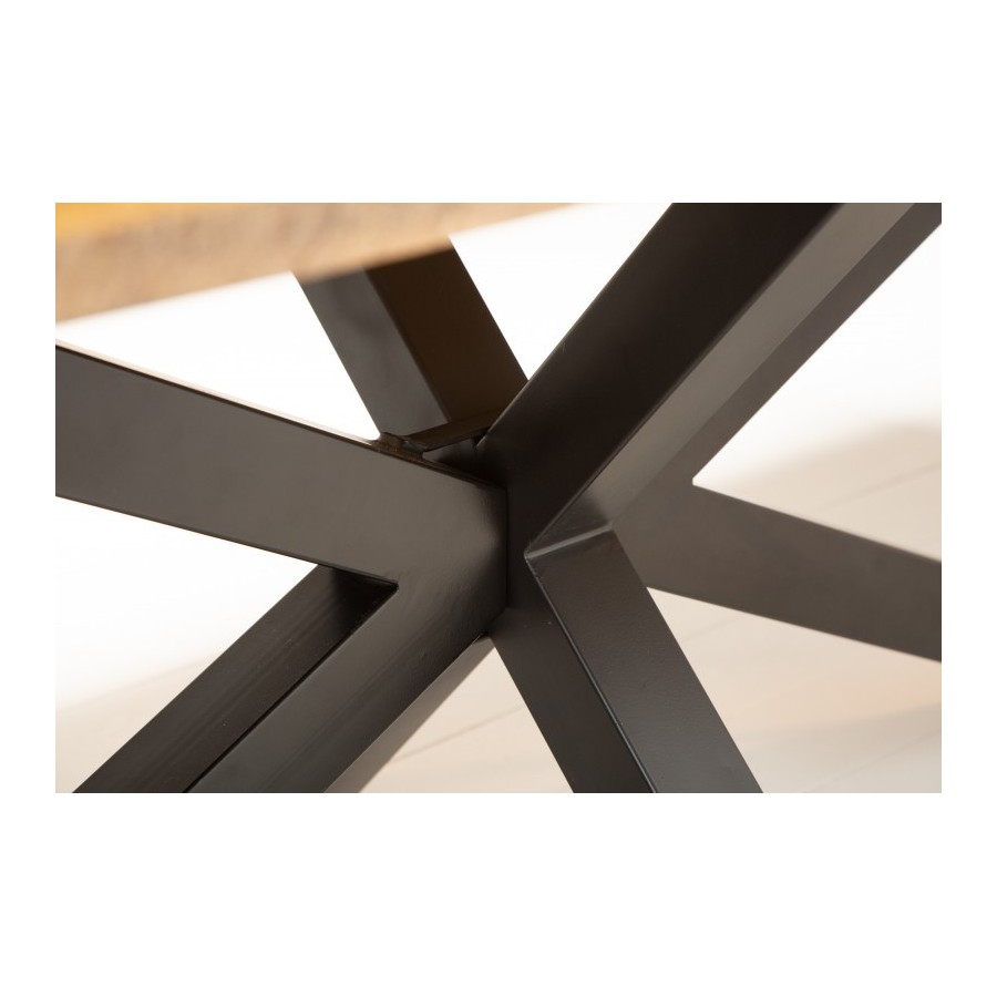 Table sale à manger 160 cm en bois massif et pied Mikado métal noir design
