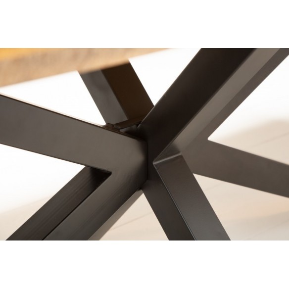 Table sale à manger 160 cm en bois massif et pied Mikado métal noir design