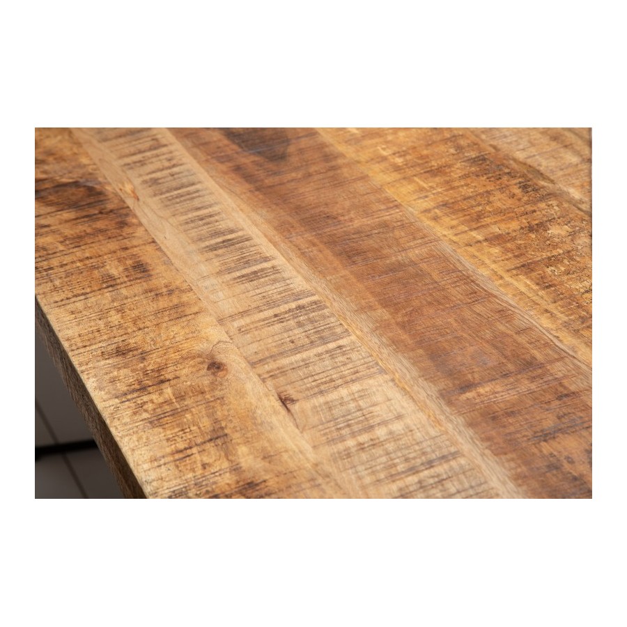 Table sale à manger 160 cm en bois massif et pied Mikado métal noir design