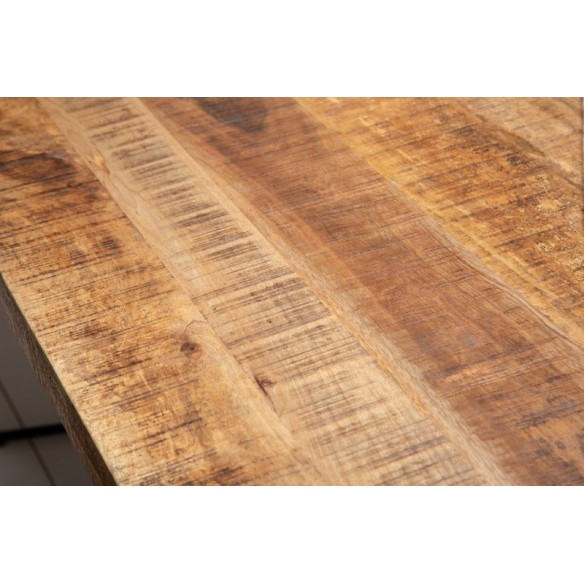 Table sale à manger 160 cm en bois massif et pied Mikado métal noir design
