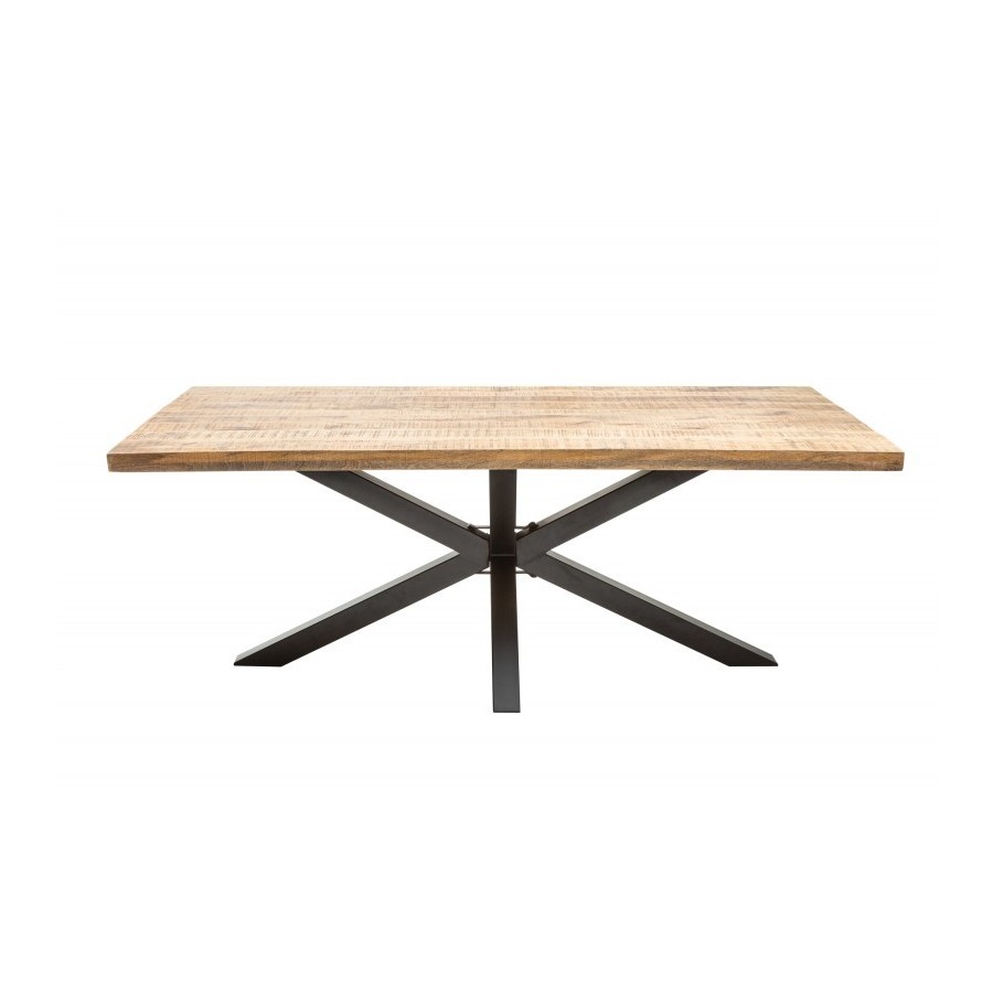 Table sale à manger 160 cm en bois massif et pied Mikado métal noir design
