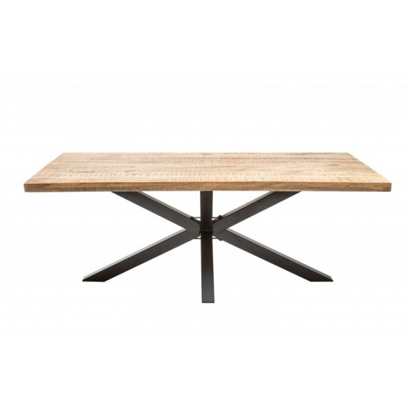 Table sale à manger 160 cm en bois massif et pied Mikado métal noir design