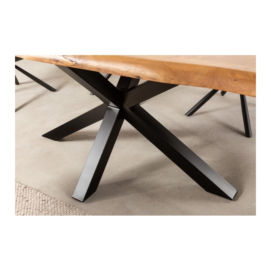 Table en Bois Massif 180cm avec Pieds Mikado en Métal Noir Table en Bois Massif 180cm avec Pieds Mikado en Métal Noir