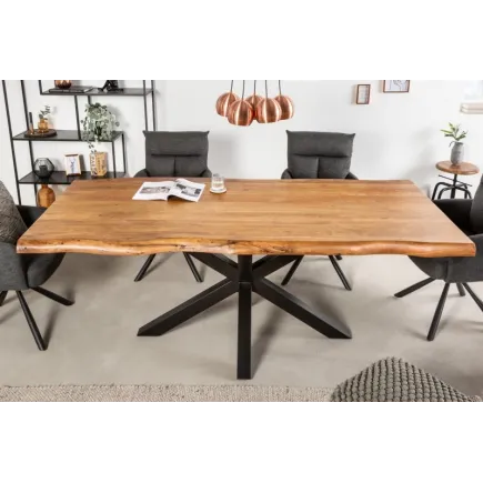 Table en Bois Massif 180cm avec Pieds Mikado en Métal Noir 2