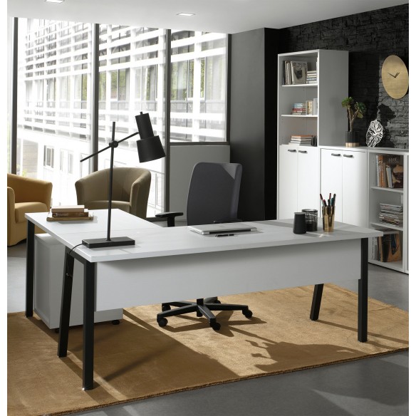 Bureau d'angle 200 cm teinté blanc laqué