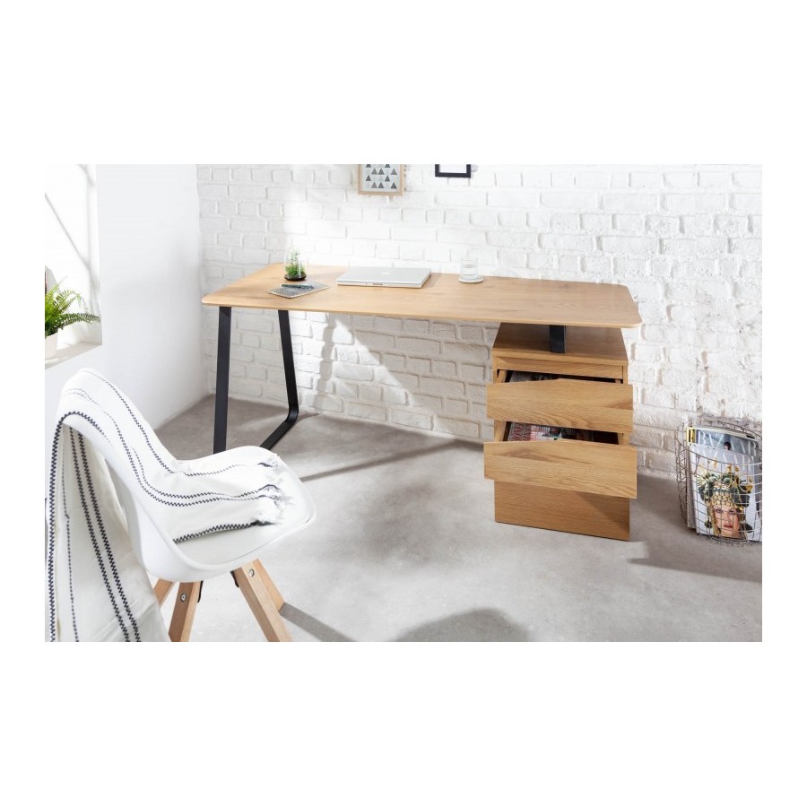 Bureau Asymétrique Industriel en Chêne et Métal