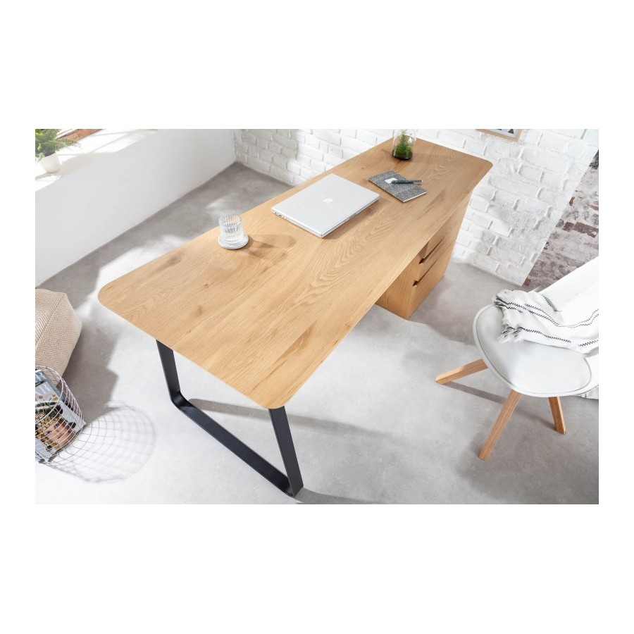 Bureau Asymétrique Industriel en Chêne et Métal