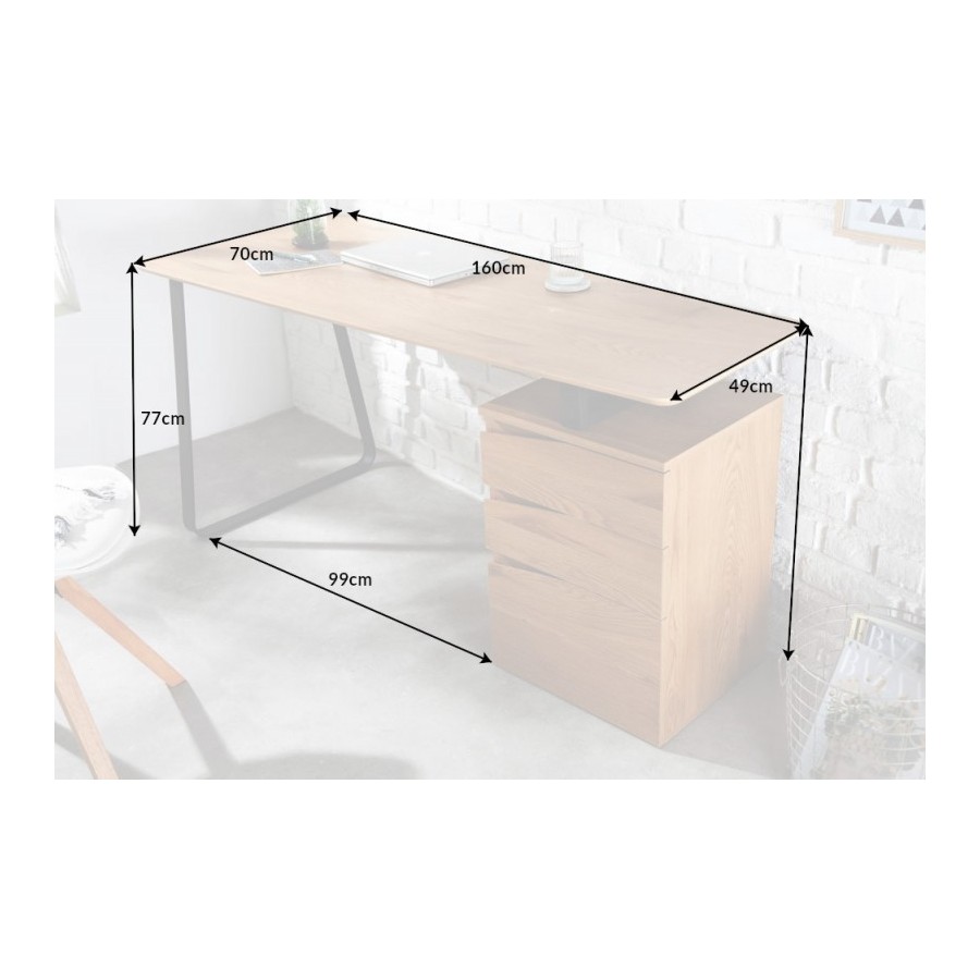 Bureau Asymétrique Industriel en Chêne et Métal