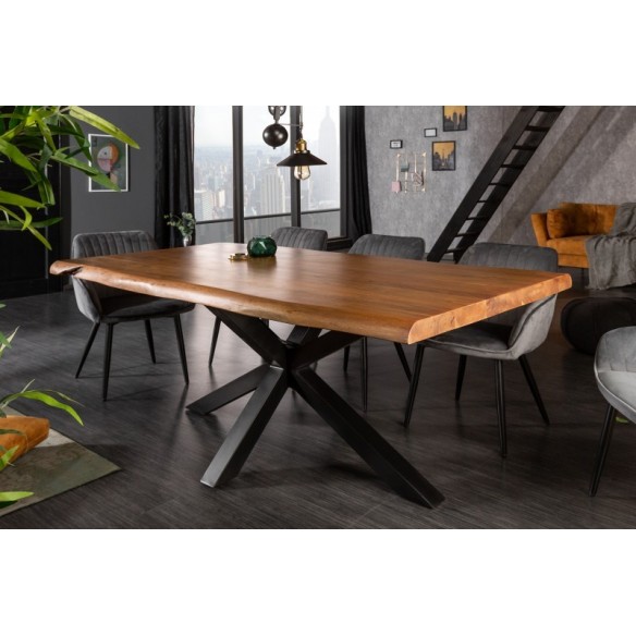 Table en Bois Massif avec Pieds Mikado en Métal Noir