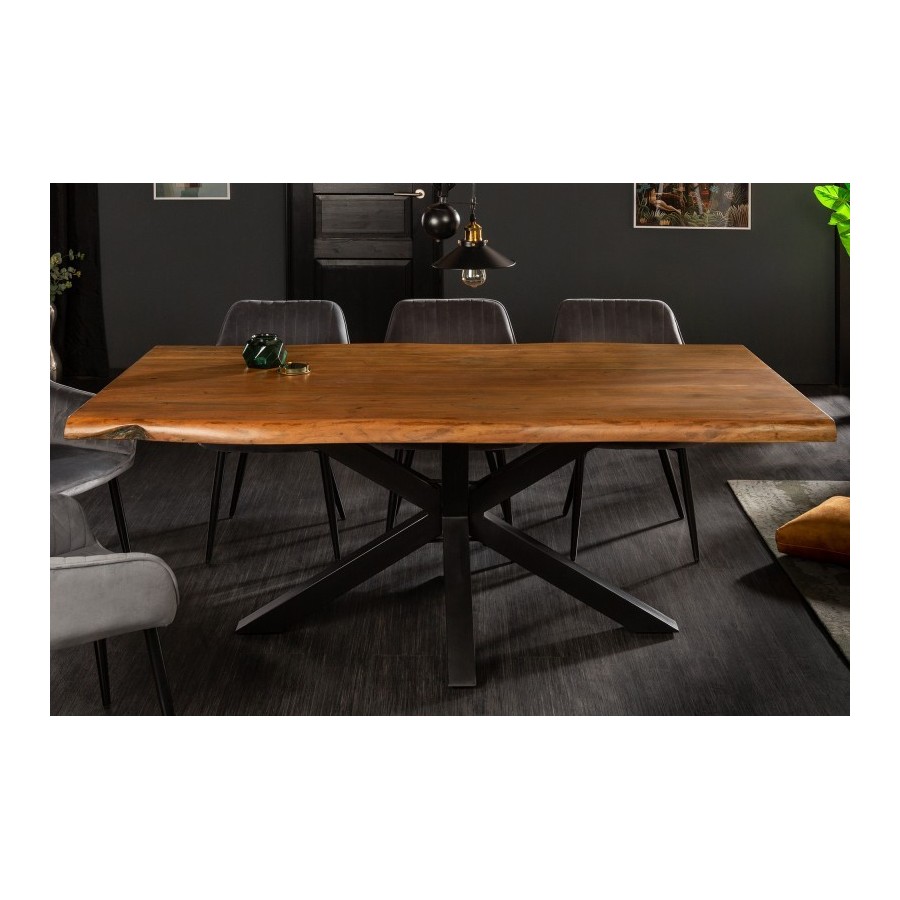 Table en Bois Massif avec Pieds Mikado en Métal Noir
