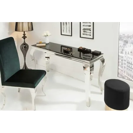 Console élégante MODERN BAROCK 145cm verre opale noir pieds en acier inoxydable