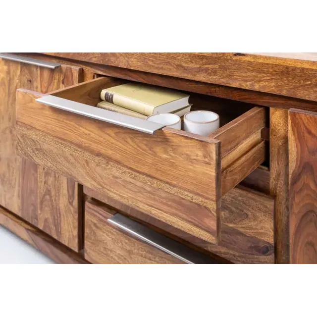 Buffet bas en Bois de Sheesham Massif - Enfilade 2 Portes & 3 Tiroirs