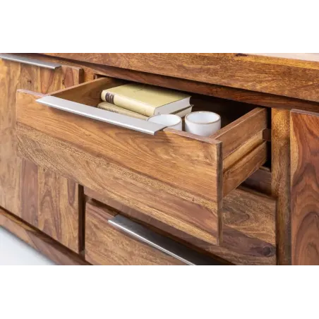 Buffet bas en Bois de Sheesham Massif - Enfilade 2 Portes & 3 Tiroirs