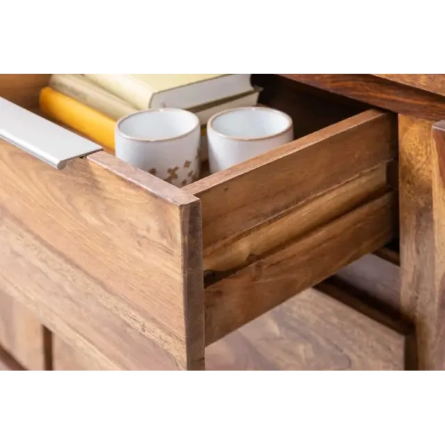 Buffet bas en Bois de Sheesham Massif - Enfilade 2 Portes & 3 Tiroirs