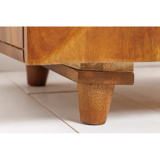 Table de chevet en bois massif de manguier – Design artisanal avec façade 3D sculptée