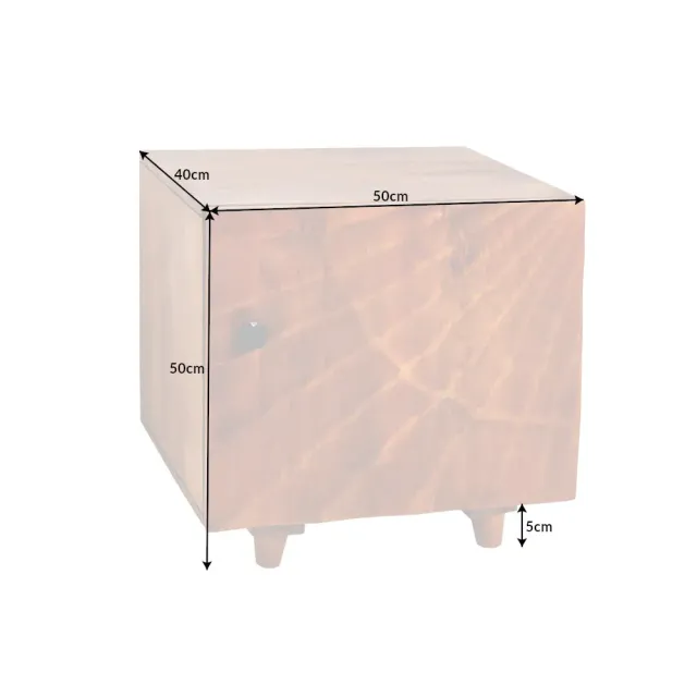 Table de chevet en bois massif de manguier – Design artisanal avec façade 3D sculptée