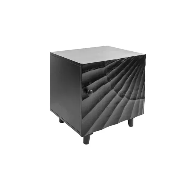 Table de Chevet SCORPION 50 cm – Bois massif de manguier noir avec façades sculptées 3D
