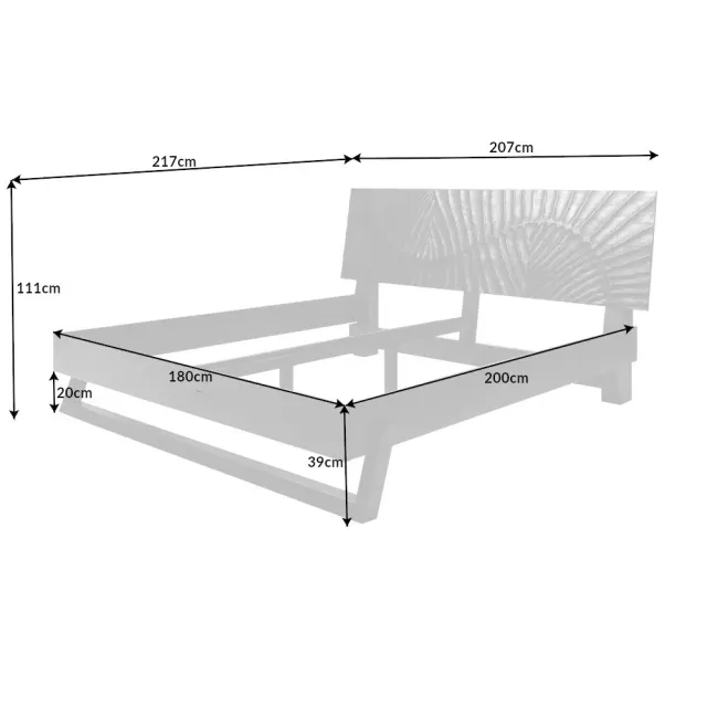 Lit double massif en bois de manguier noir 180 x 200 cm – Design sculpté artisanal et robuste
