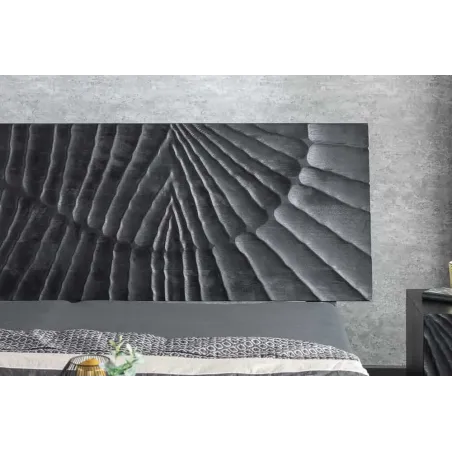 Lit double massif en bois de manguier noir 180 x 200 cm – Design sculpté artisanal et robuste