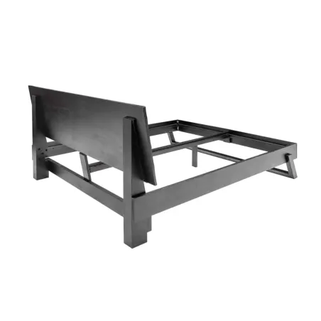 Lit double massif en bois de manguier noir 180 x 200 cm – Design sculpté artisanal et robuste