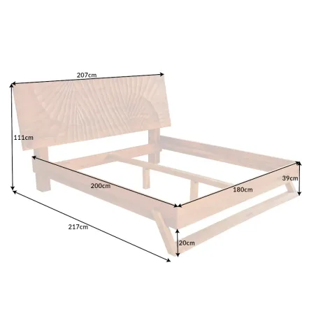 Lit double en bois massif de manguier 180 x 200 cm – Sculpté à la main, finition brune élégante