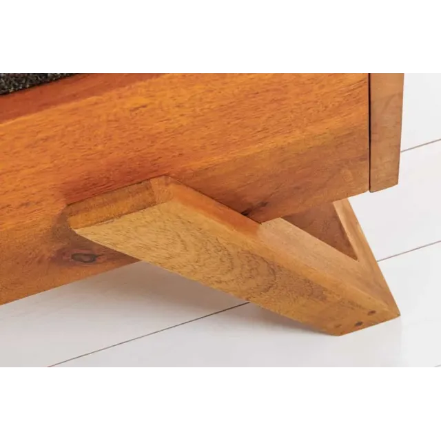 Lit double en bois massif de manguier 180 x 200 cm – Sculpté à la main, finition brune élégante