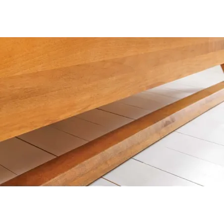 Lit double en bois massif de manguier 180 x 200 cm – Sculpté à la main, finition brune élégante