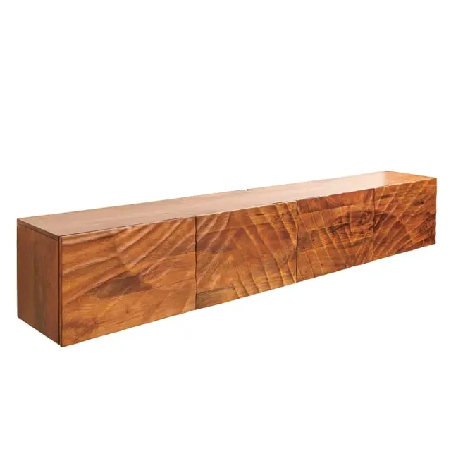 Meuble TV massif suspendu SCORPION 200 cm – Bois de manguier brun sculpté à la main, design moderne