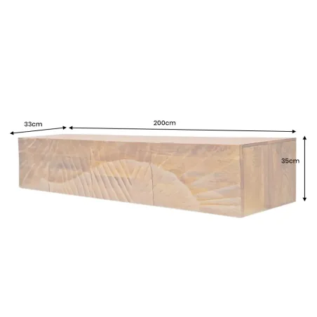 Meuble TV massif suspendu SCORPION 200 cm – Bois de manguier brun sculpté à la main, design moderne