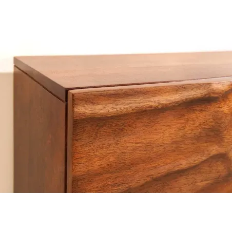 Meuble TV massif suspendu SCORPION 200 cm – Bois de manguier brun sculpté à la main, design moderne