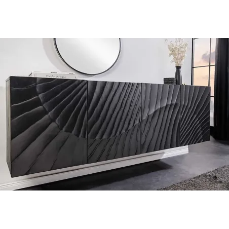 Buffet suspendu en bois massif de manguier noir 177 cm – Design artisanal sculpté à la main, grand espace de rangement