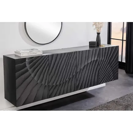 Buffet suspendu en bois massif de manguier noir 177 cm – Design artisanal sculpté à la main, grand espace de rangement