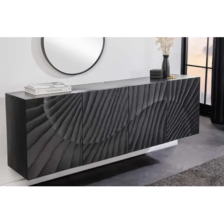 Buffet suspendu en bois massif de manguier noir 177 cm – Design artisanal sculpté à la main, grand espace de rangement