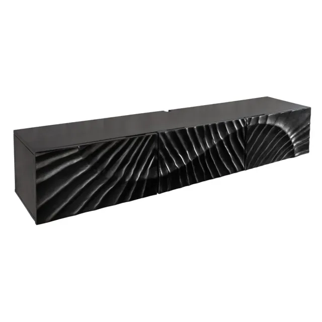 Meuble TV suspendu SCORPION 160 cm – Bois massif de manguier noir sculpté à la main, design moderne