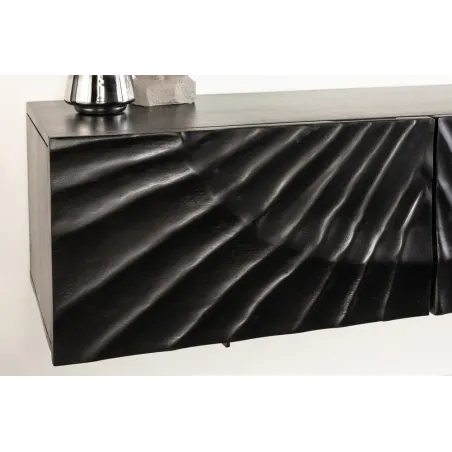 Meuble TV suspendu SCORPION 160 cm – Bois massif de manguier noir sculpté à la main, design moderne