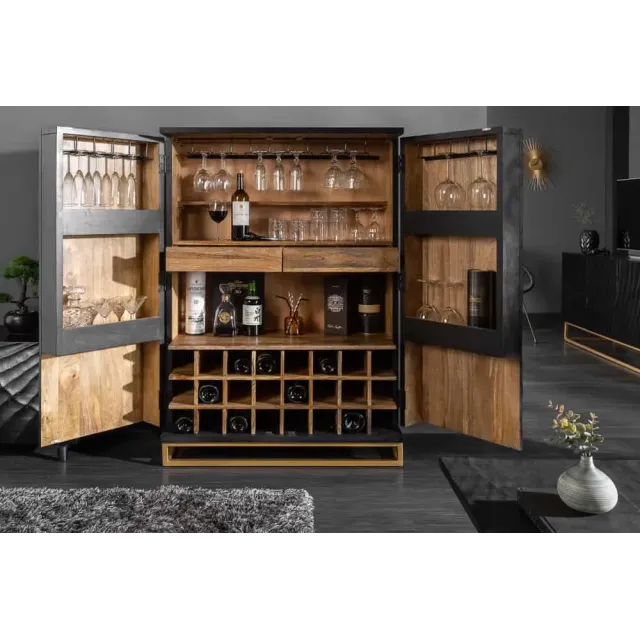Meuble bar SCORPION 141 cm – Bois de manguier noir sculpté