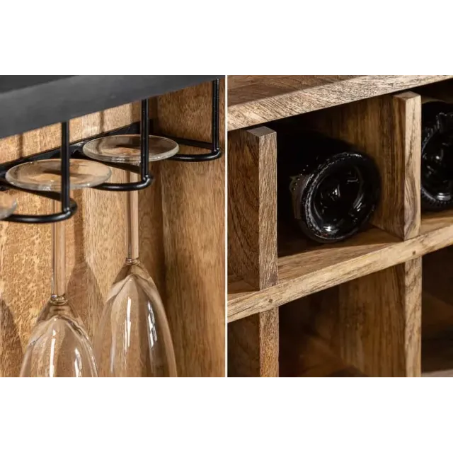 Meuble bar SCORPION 141 cm – Bois de manguier noir sculpté