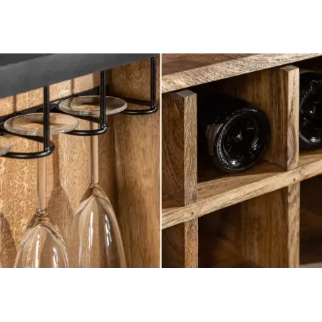 Meuble bar SCORPION 141 cm – Bois de manguier noir sculpté