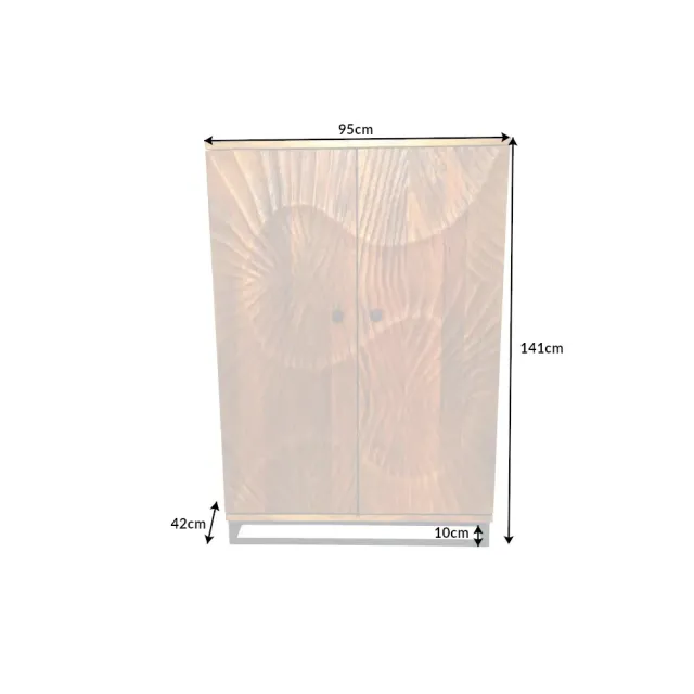 Meuble de bar SCORPION 141 cm – Bois massif de manguier brun sculpté, piètement noir, rangement pour bouteilles et verres