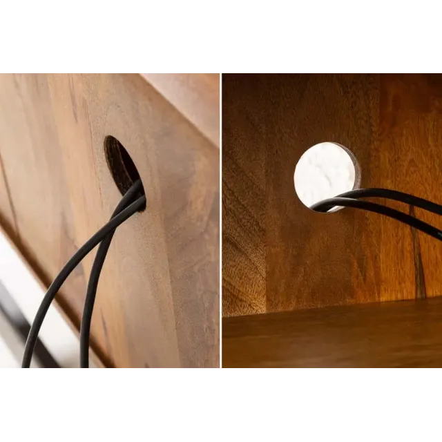 Meuble tv SCORPION 160 cm – Bois de manguier sculpté 3D, piètement noir