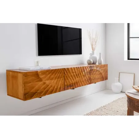 Meuble tv suspendu  SCORPION 160 cm – Bois massif de manguier brun, design suspendu