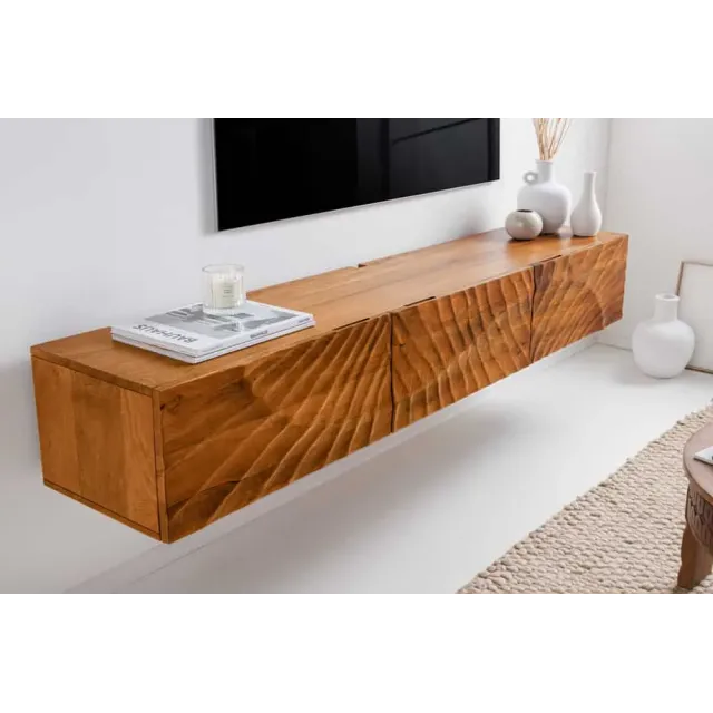 Meuble tv suspendu  SCORPION 160 cm – Bois massif de manguier brun, design suspendu